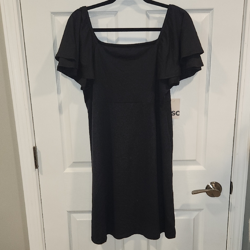 SO Black Mini Dress with Ruffle Sleeves